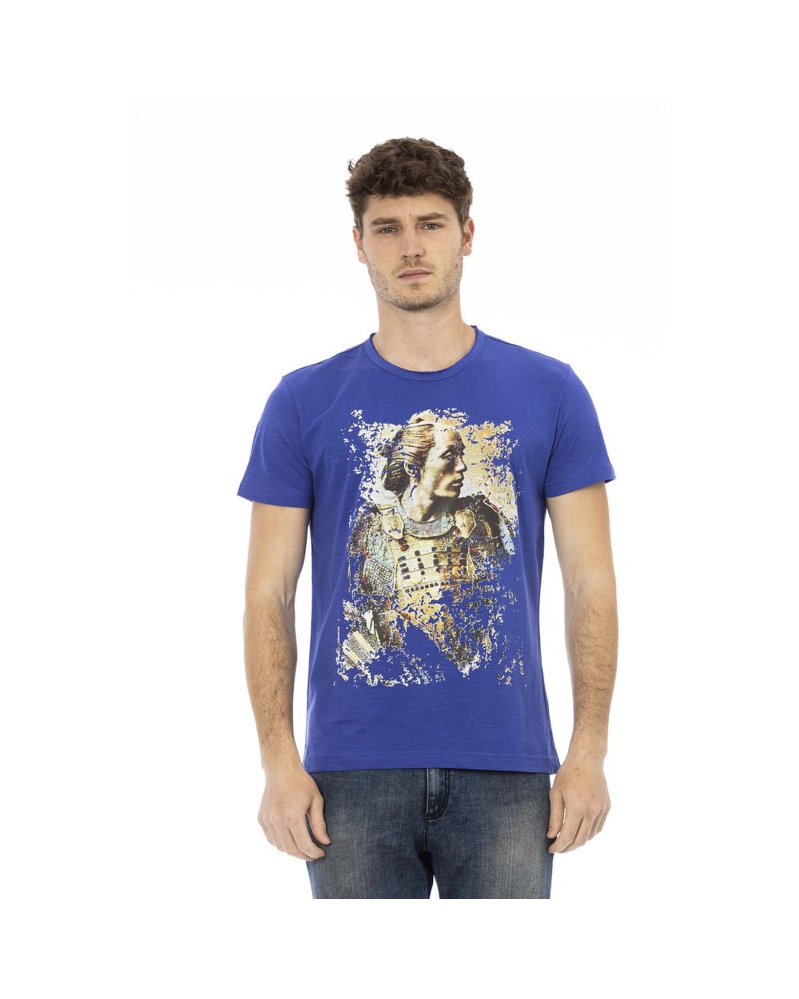 V539-TR-24182-L-202506111827-00 Trussardi Action Men's Sleek Blue Cotton Tee with Unique Front Print - L - Image 1