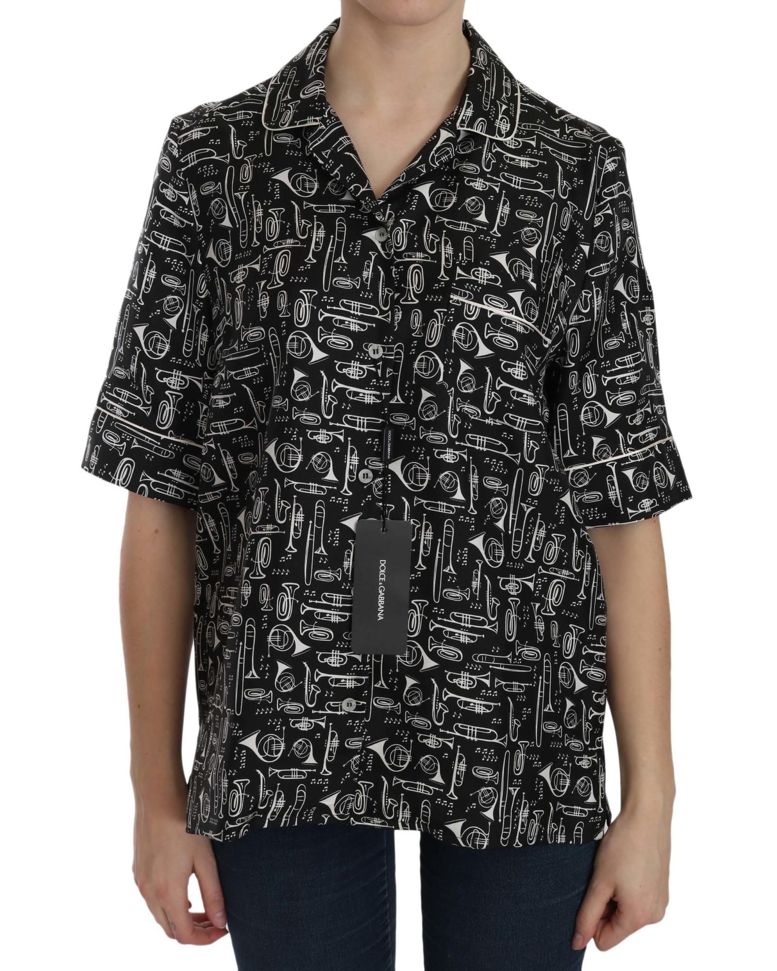 V539-TSH3116-44-202509011530-00 Musical Instrument Print Collared Top 44 IT Women - Image 1