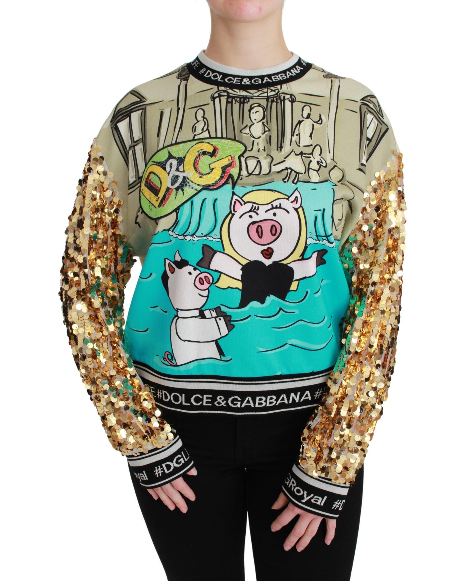 V539-TSH4667-36-202509010715-00 Dolce & Gabbana Crewneck Pullover Sweater with Year of the Pig Motive 36 IT Women - Image 1