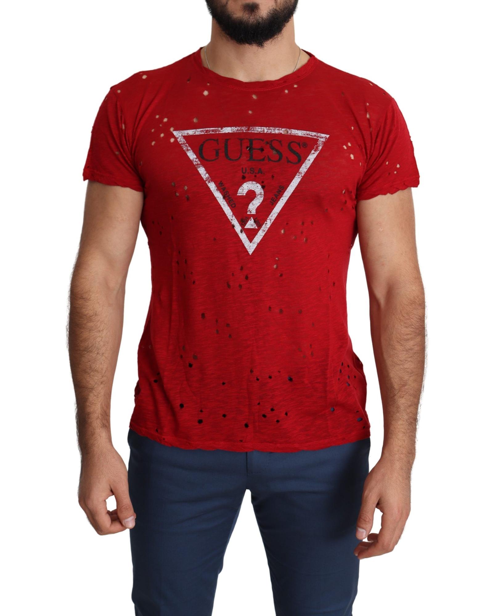 V539-TSH5085-L-202509010120-00 100% Authentic Red Cotton Stretch T-Shirt with Round Neck and Short Sleeves L Men - Image 1