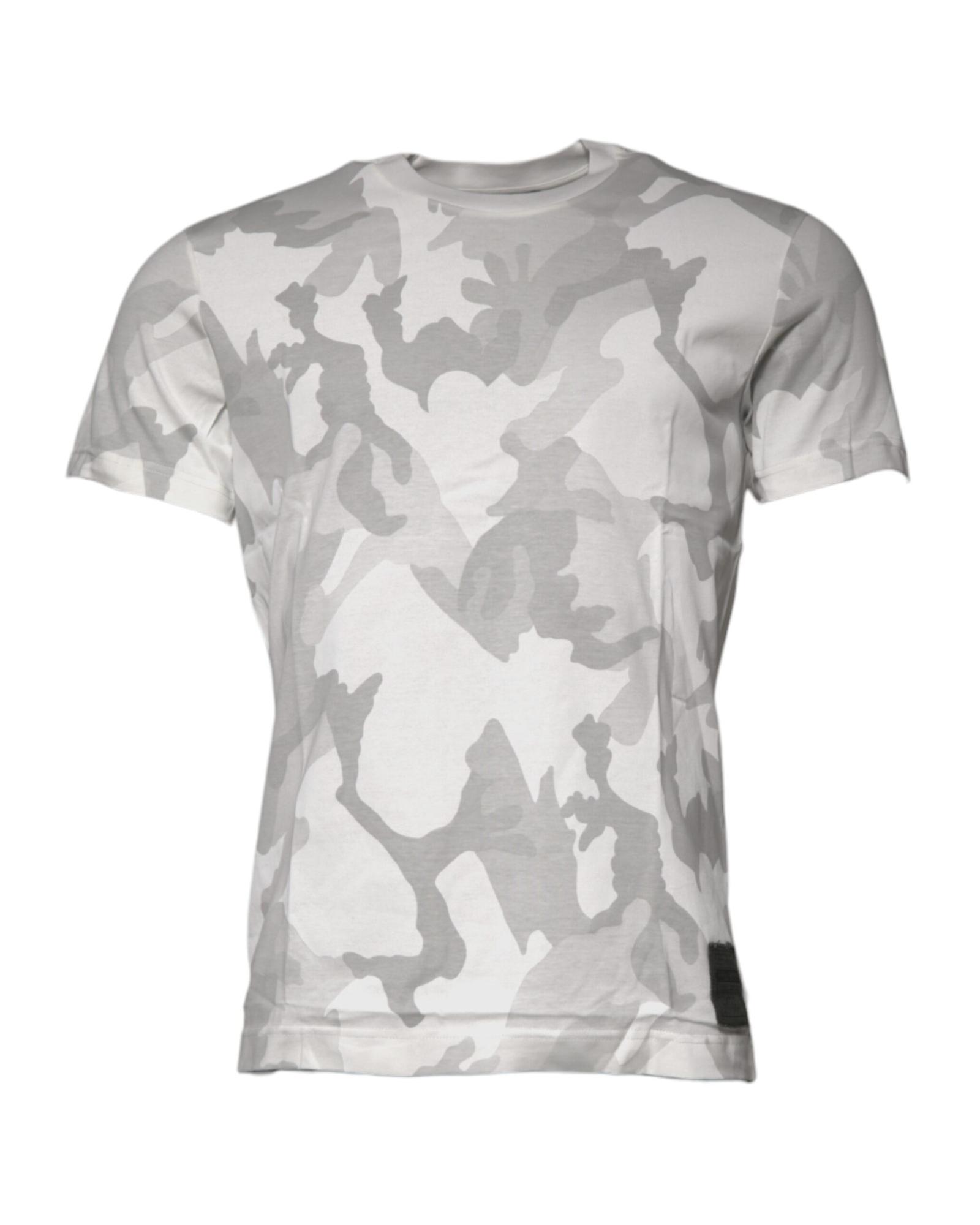 V539-TSH878503-44-202506181210-00 Dolce & Gabbana Men's White Gray Camouflage Cotton Crew Neck T-shirt - 44 IT - Image 1