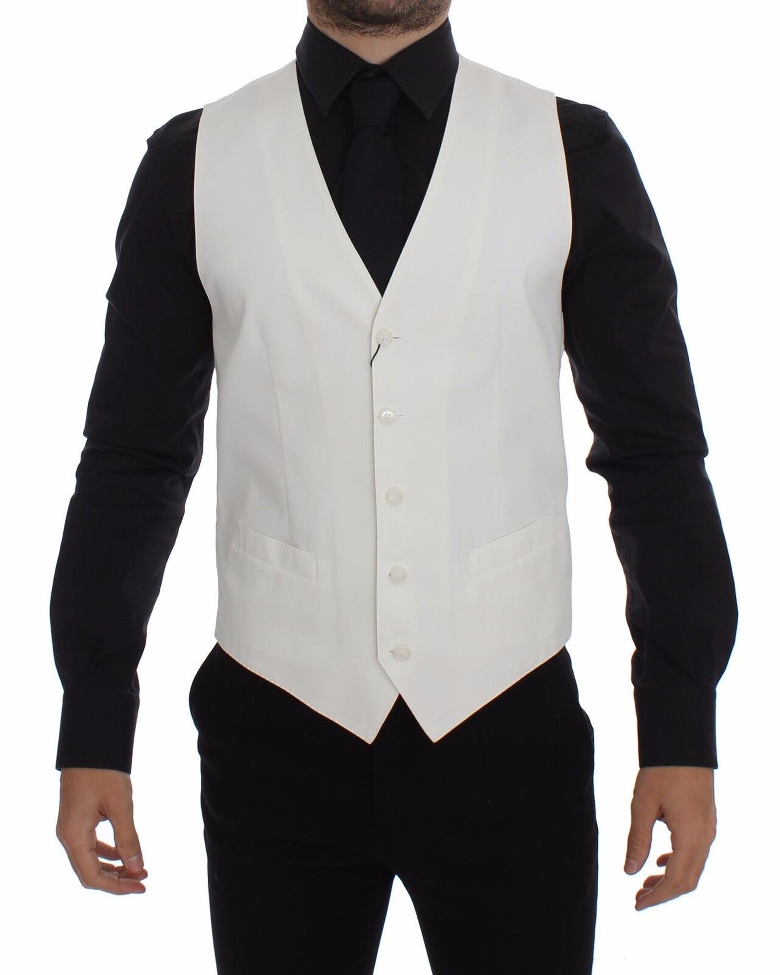 V539-VES10100-1-202508312100-00 Dolce & Gabbana White Cotton Silk Blend Dress Vest 44 IT Men - Image 1