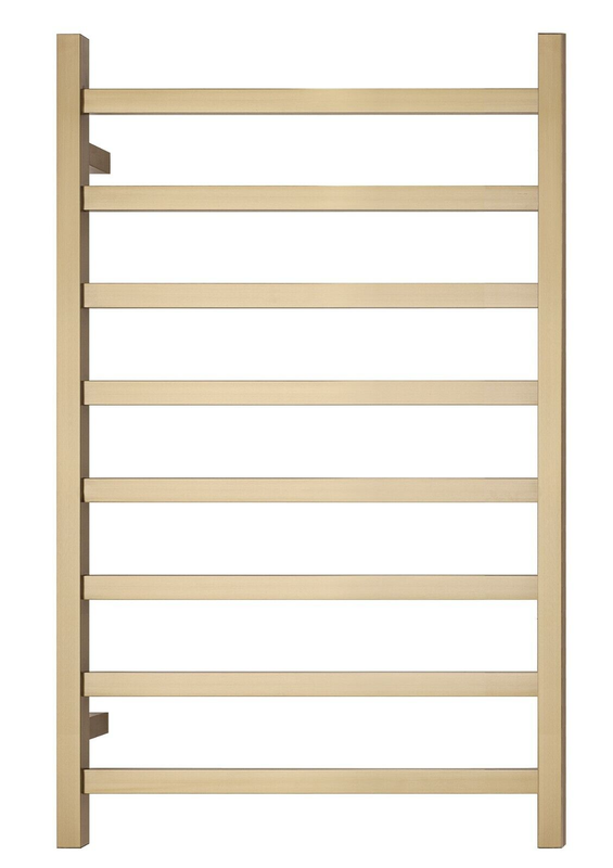 V549-10062SQUAREHEATGOLD-109690-00 Premium Brushed Gold Heated Towel Rack - 8 Bars, Square Design, AU Standard, 1000x620mm Wide - Image 1