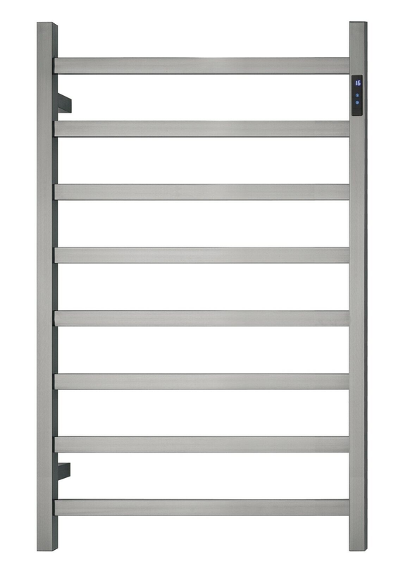 V549-10062SQUARELEDBRUSHNICKEL-109692-00 Premium Brushed Nickel Heated Towel Rack with LED control- 8 Bars, Square Design, AU Standard, 1000x620mm Wide - Image 1