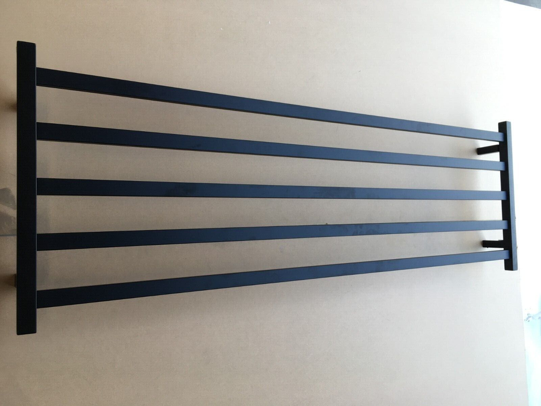 V549-15051SQUAREHEATBLACK-109668-00 Premium Matte Black Heated Towel Rack - 4 Bars, Square Design, AU Standard,510x1500mm Wide - Image 1