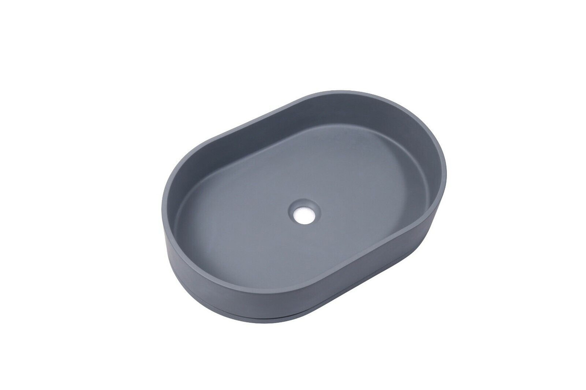 V549-5838CONOVALDARKGREY-95865-00 Ultra Modern Concrete Cement Wash Basin Counter Top Matte Dark Gray Oval Basin - Image 1