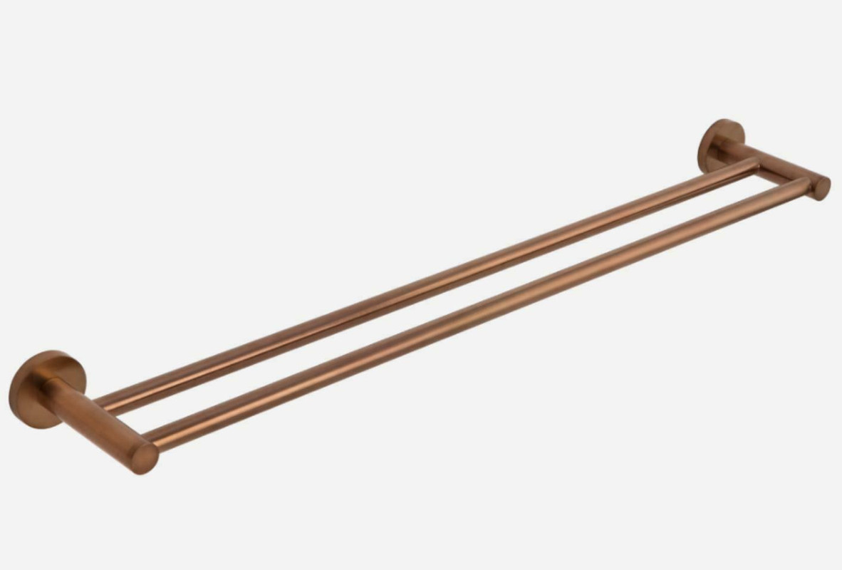 V549-600SSDBLTOWCOPPER-97987-00 Luxurious Brushed Rose Gold Stainless Steel 304 Towel Rack Rail - Double Bar 600mm - Image 1
