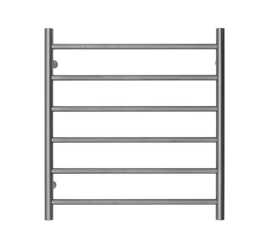 V549-6562ROUNDHEATBRUSHNICKEL-109746-00 Premium Brushed Nickel Heated Towel Rack - 6 Bars, Round Design, AU Standard, 650x620mm Wide - Image 1