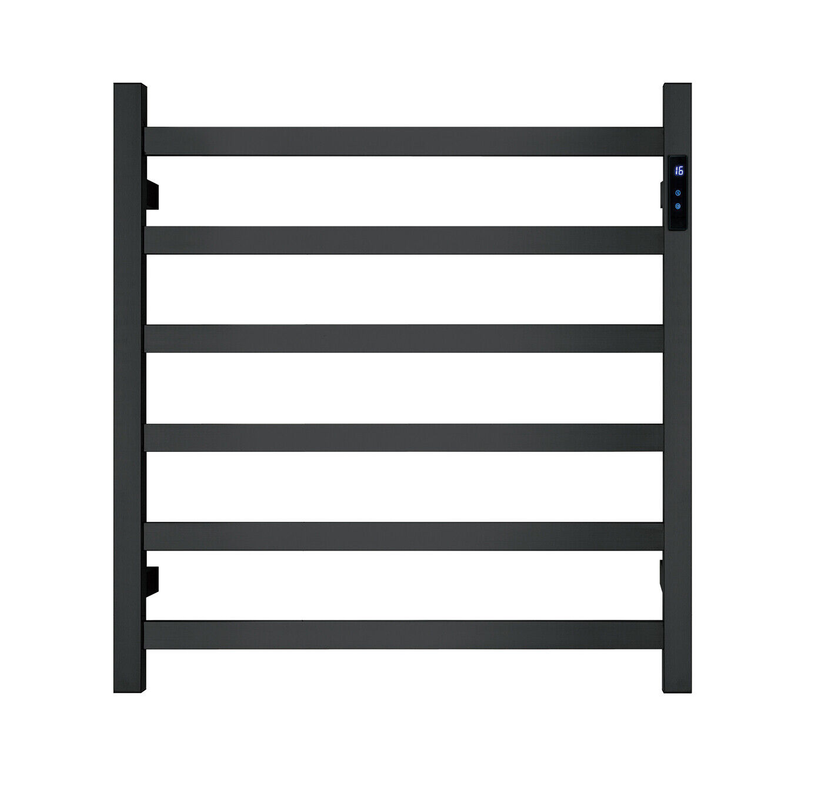 V549-6562SQUARELEDBLACK-109769-00 Premium Matte Black Heated Towel Rack with LED control- 6 Bars, Square Design, AU Standard, 650x620mm Wide - Image 1
