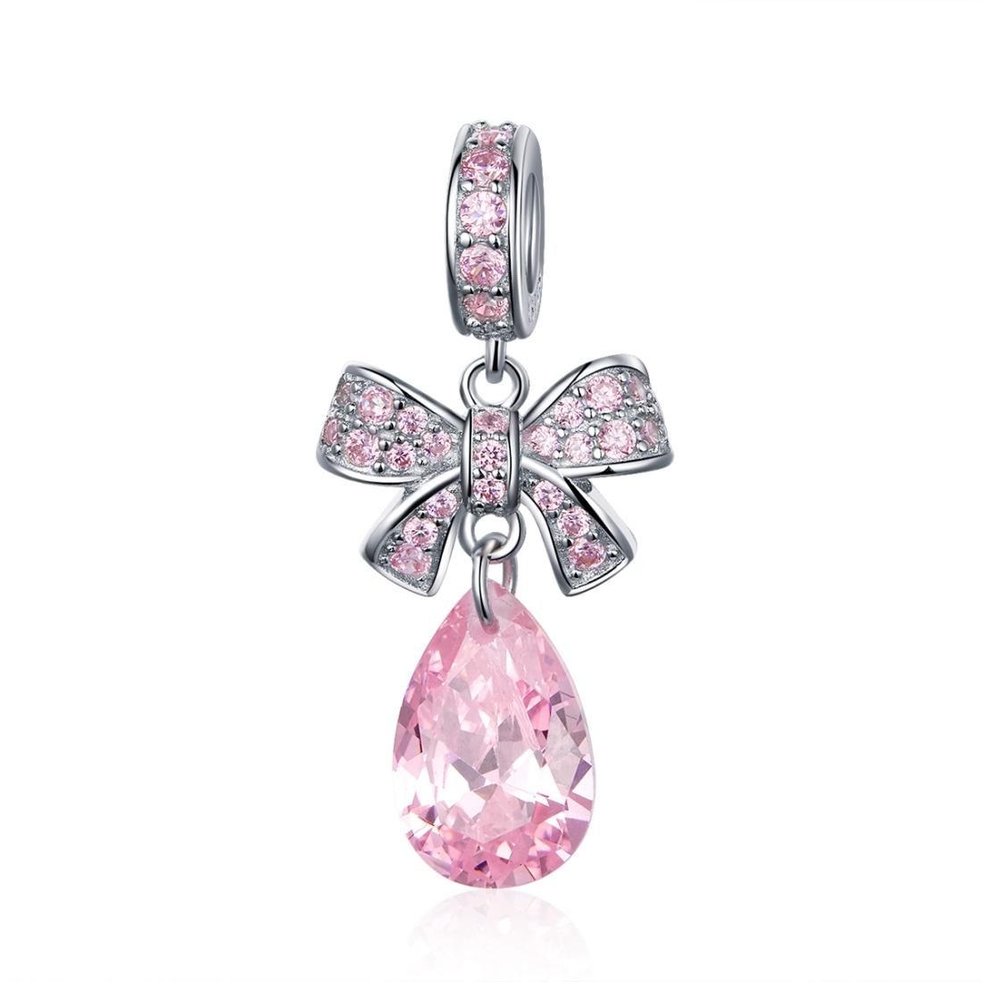 V562-082600ADE-202504111826-00 925 Sterling Silver Diy Pink Zircon Pendant With Bow - Image 1