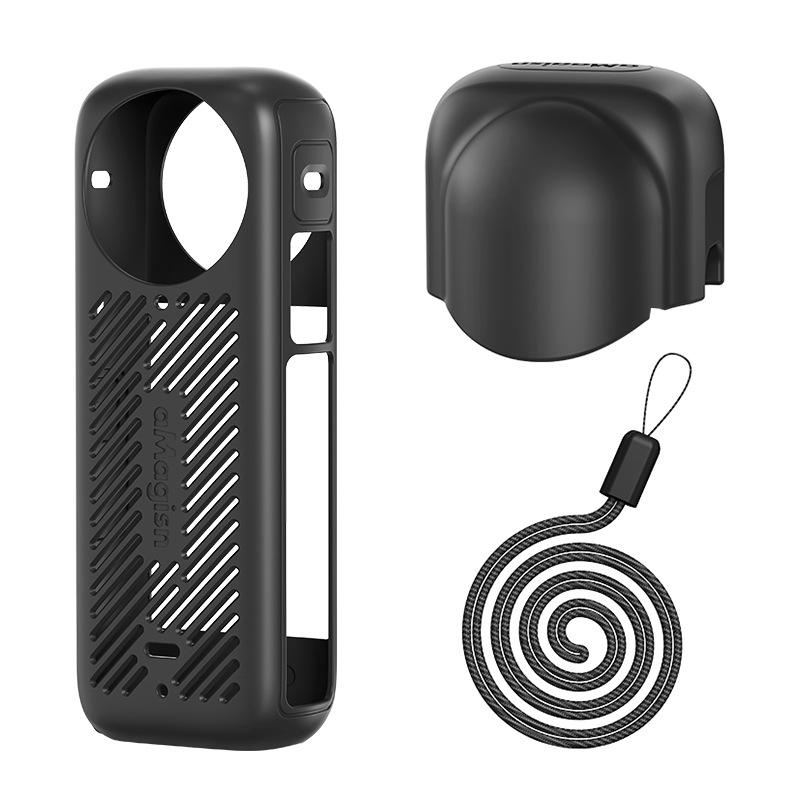 V562-1078174060DBT-221779-00 Amagisn Silicone Protective Cover for Insta360 X4 - Body Case + Lens Cover Black - Image 1