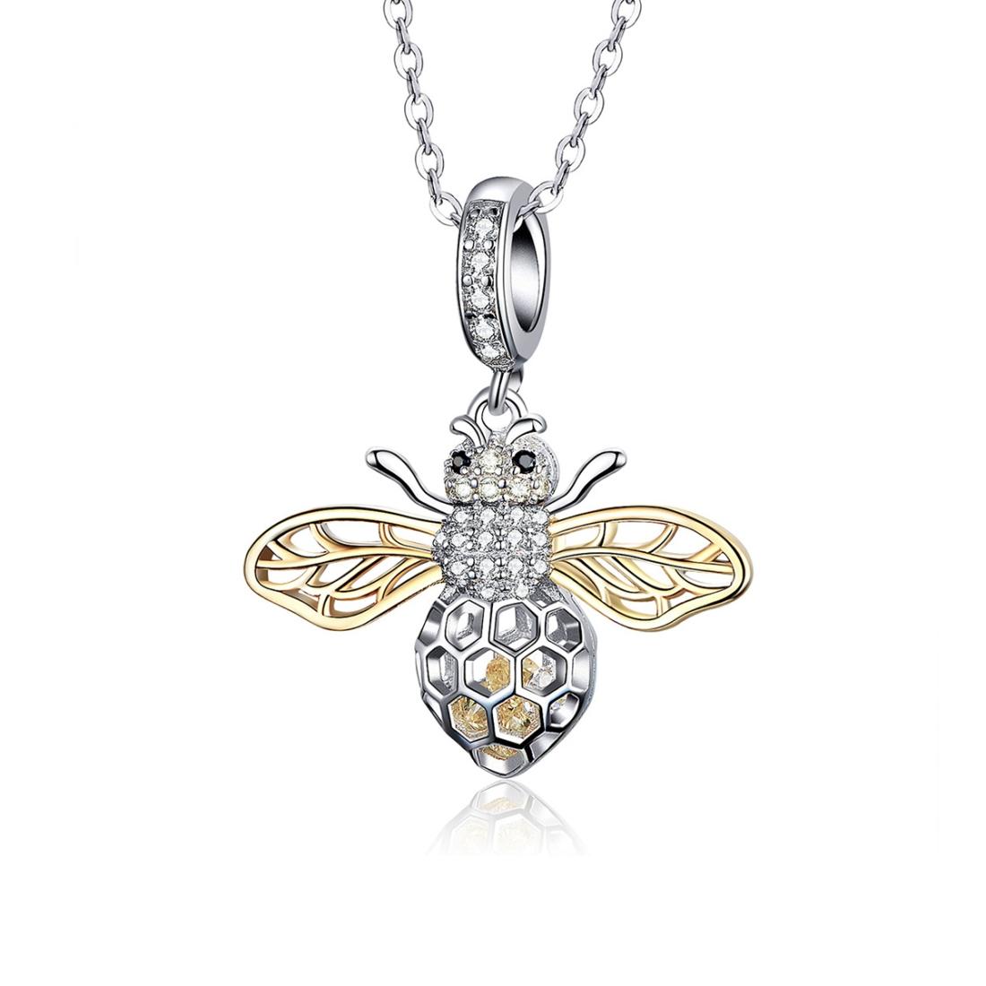 V562-2053976240DBT-202504111921-00 925 Sterling Silver Bee Zircon Pendant Necklace Diy Lady Style - Pendent + Necklace - Image 1
