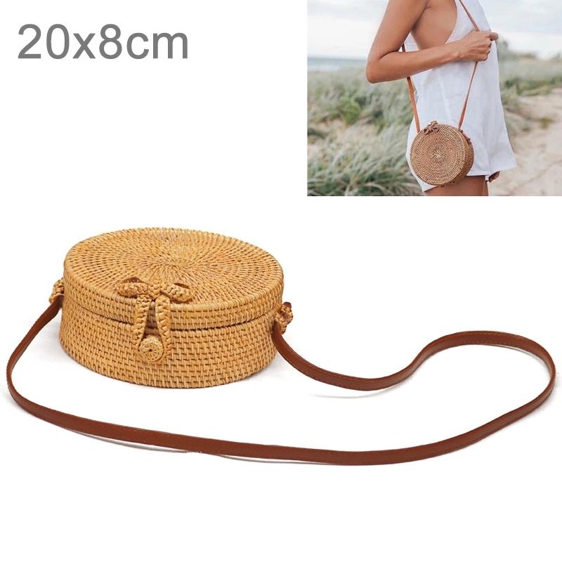 V562-20722CH-202503041246-00 Handmade Bowknot Rattan Bag Vintage Art Beach Diagonal Bag 20X20X8Cm - Image 1