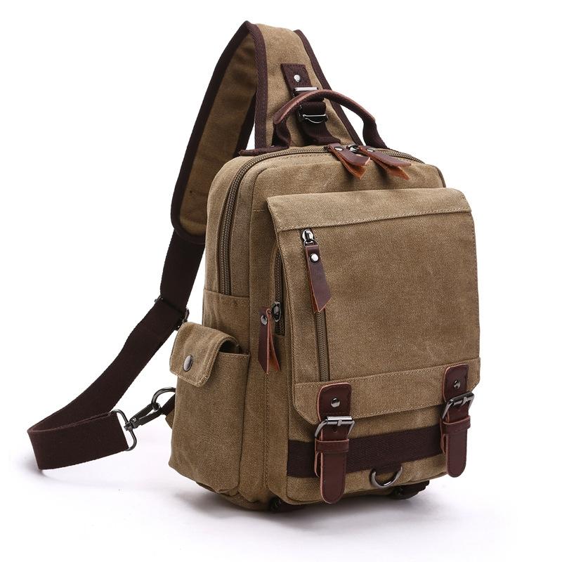 V562-3044023060DBT-202503041253-00 Khaki Canvas Chest Bag For Outdoor Travel Messenger Style - Image 1