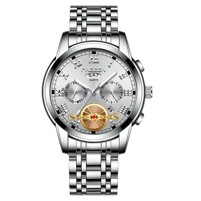 V562-4077801650DBT-202505211947-00 Men Multi-function Quartz Watch - White Steel with White Surface - Image 1