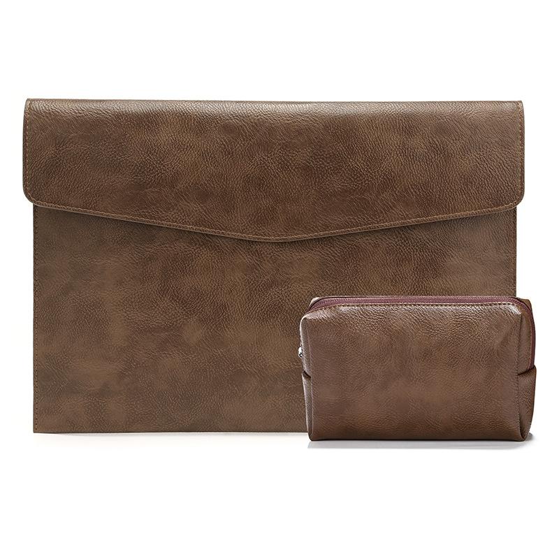 V562-5022204240DBT-202504021941-00 14 Laptop Sleeve & Power Bag - Litchi Leather Dark Brown - Image 1