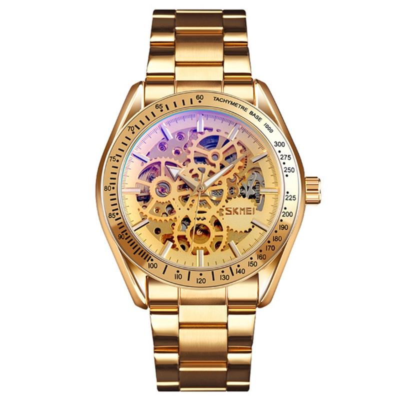 V562-5022335240DBT-202503062135-00 Golden Steel Band Automatic Skeleton Watch for Men - Image 1