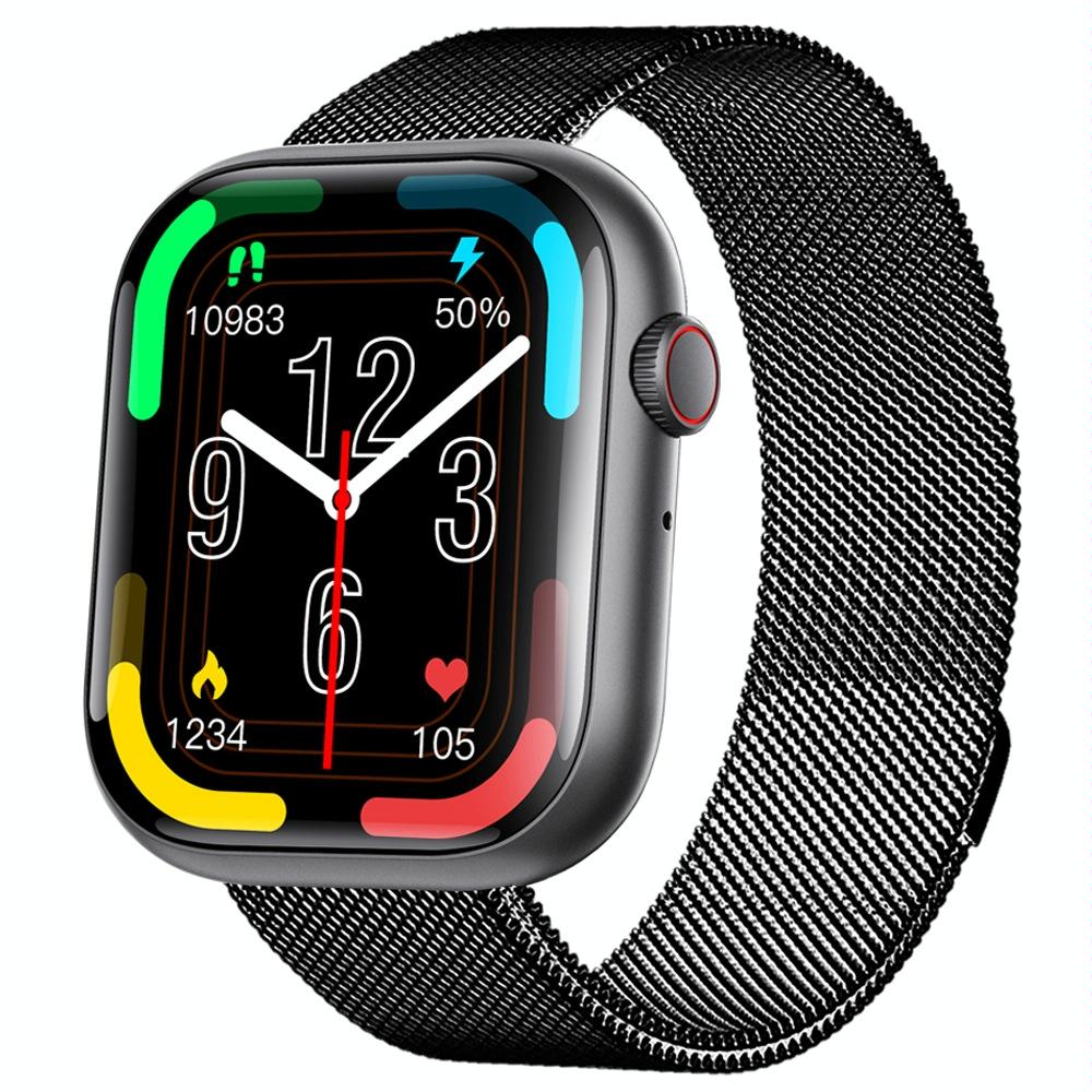 V562-5063305060DBT-202504252007-00 2.1 Inch Screen Smart Watch With Blood Sugar / Blood Oxygen Monitoring / Sos Alarm / 100+ Sports Modes - Black 3-Bead Steel - Black Milan - Image 1