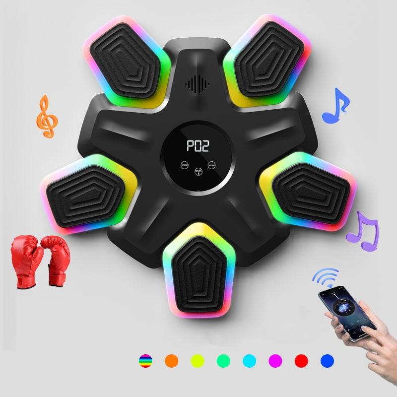 V562-5065335060DBT-202503041805-00 Bluetooth Music Boxing Machine - 4 Modes 9 Speeds Colourful Lights - With Kids Gloves Black - Image 1