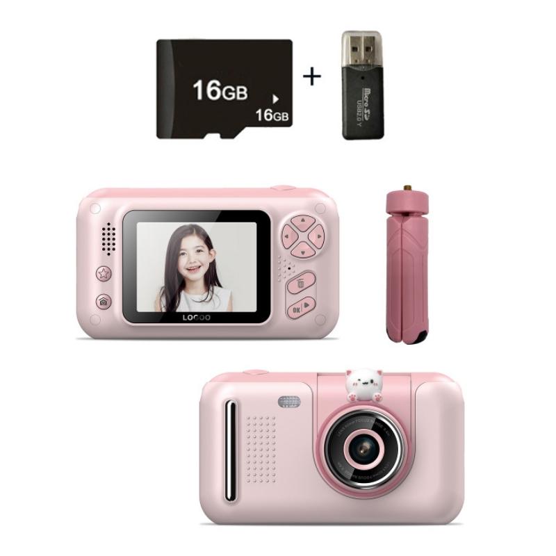 V562-6085903060DBT-202502212305-00 2.4 Hd Reversible Kids Camera + 16g Memory Card & Reader - Pink - Image 1