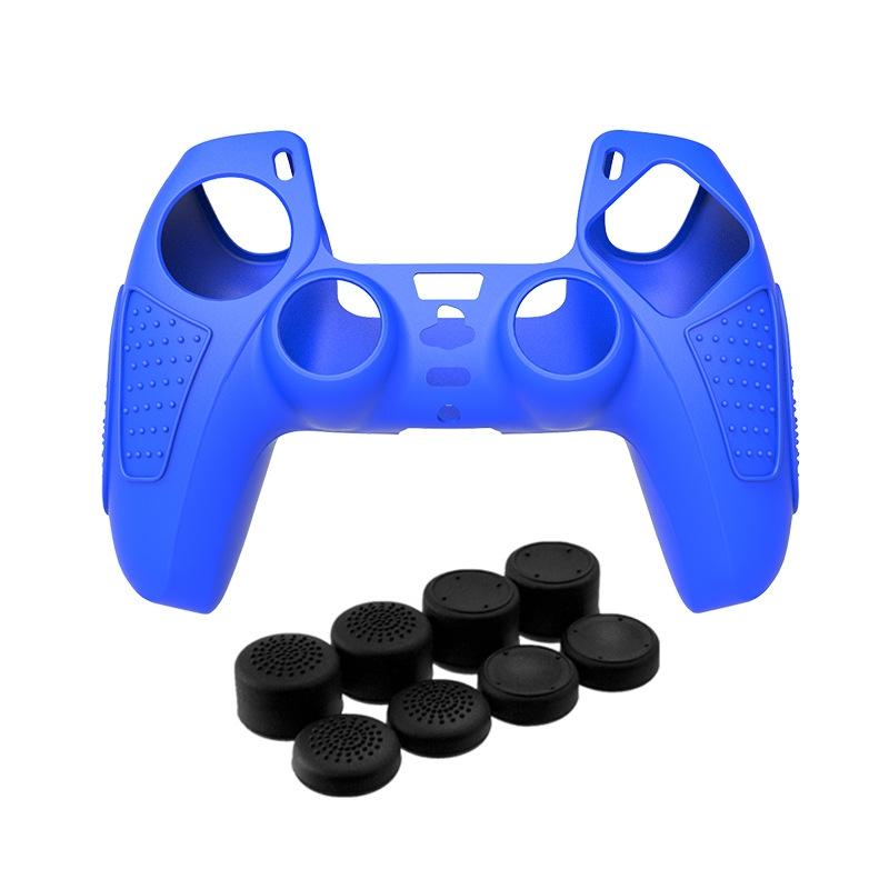 V562-8087474060DBT-202504181912-00 Black Silicone Protective Case for Ps5 Gamepad - Anti-skid Cover - Blue + 8 Hats - Image 1