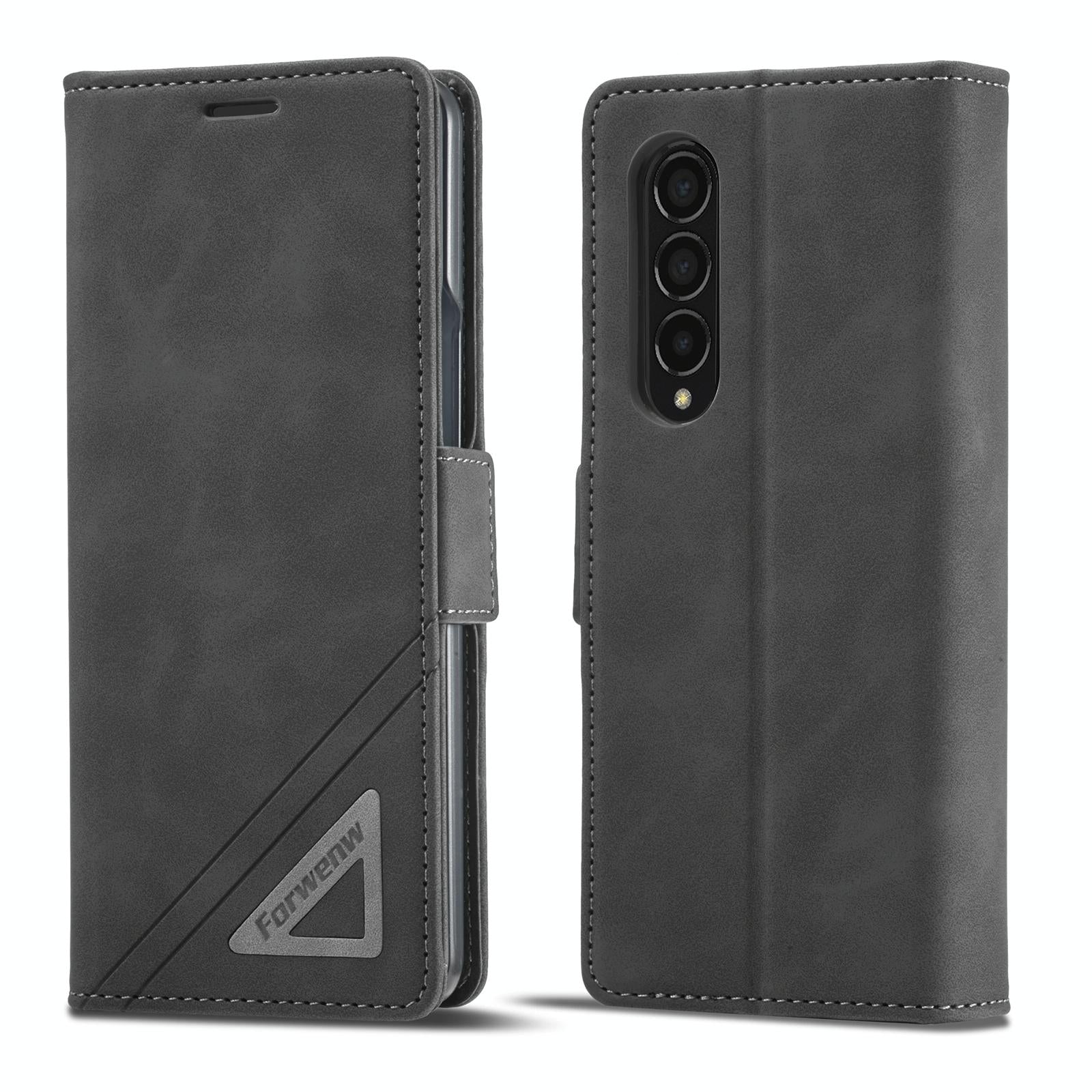 V562-A028495300ADE-202503211425-00 For Samsung Galaxy Z Fold4 5G Leather Dual Side Buckle Phone Cover - Black - Image 1