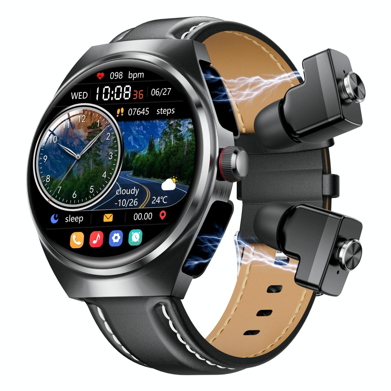 V562-A100608600ADE-202504251838-00 1.53 Inch Ips Screen 2 In 1 Bluetooth Earphone Smart Watch - Black - Image 1