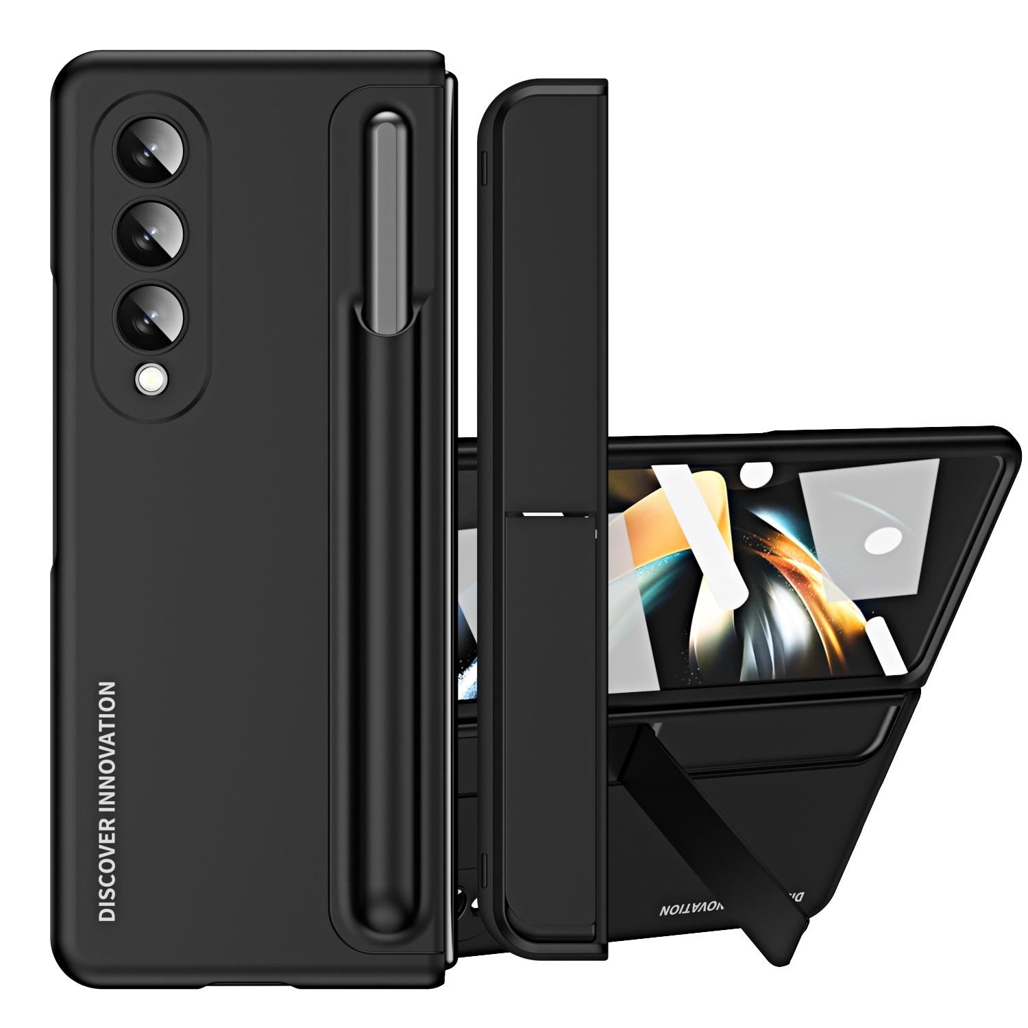 V562-A100750400ADE-202505291337-00 For Samsung Galaxy z Fold4 5G Samsung Galaxy z Fold4 2-in-1 Detachable Folding Case with Holder & Pen Slot - Black - Image 1