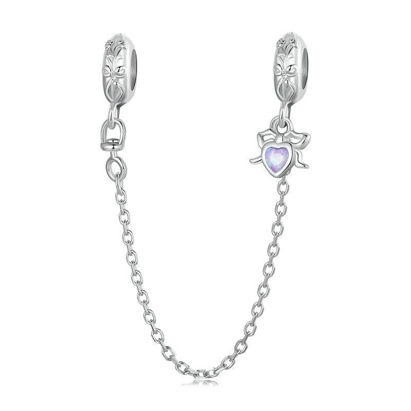 V562-A1009045060DBT-202504111721-00 925 Sterling Silver Platinum Opal Bow Safety Chain - Image 1