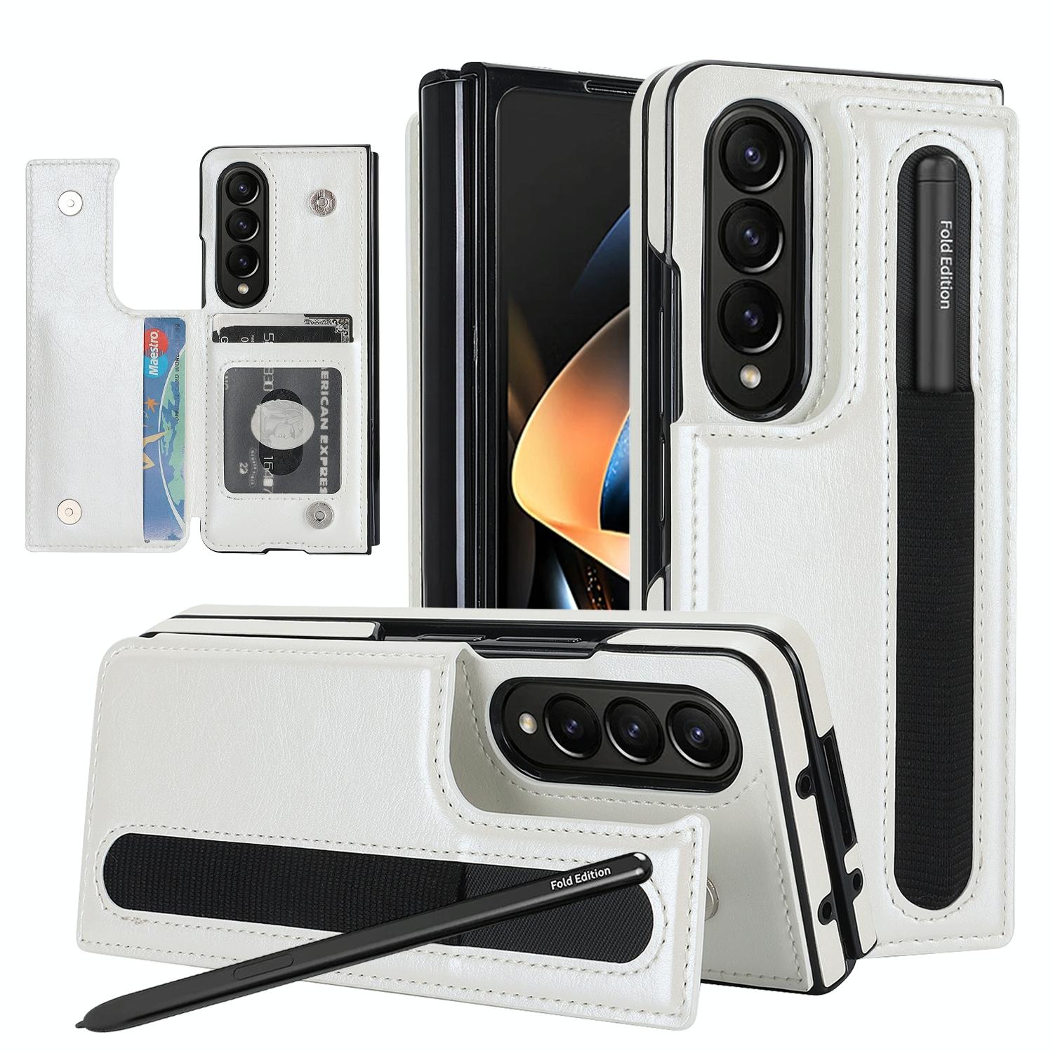 V562-A101307500ADE-202504292115-00 For Samsung Galaxy Z Fold4 5G Double Buckle Foldable Phone Case With Pen Slot - White - Image 1