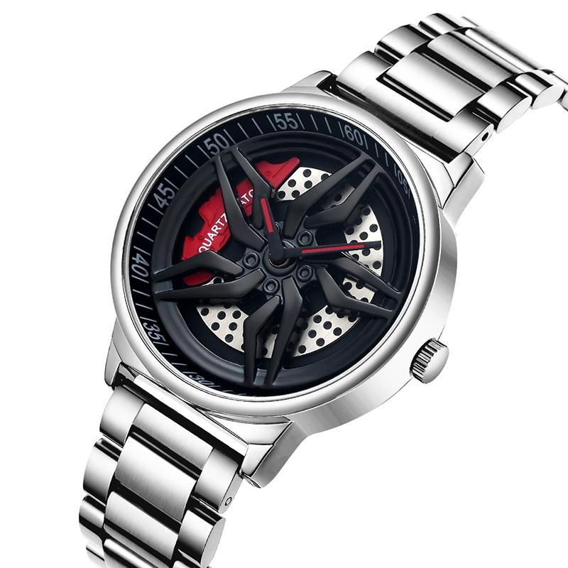 V562-A103232200ADE-202502241305-00 Men 360 Degree Hollow Spinning Dial Quartz Watch with Steel Strap - Silver - Image 1