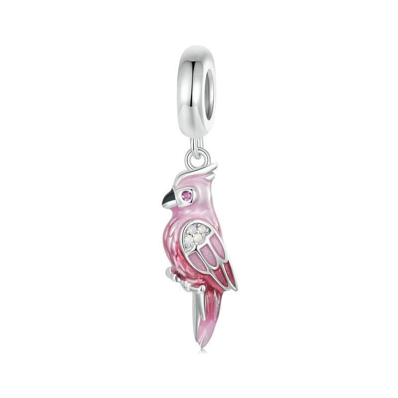 V562-A1037164060DBT-202504111835-00 925 Sterling Silver Platinum Plated Pink Parrot Pendant - Image 1
