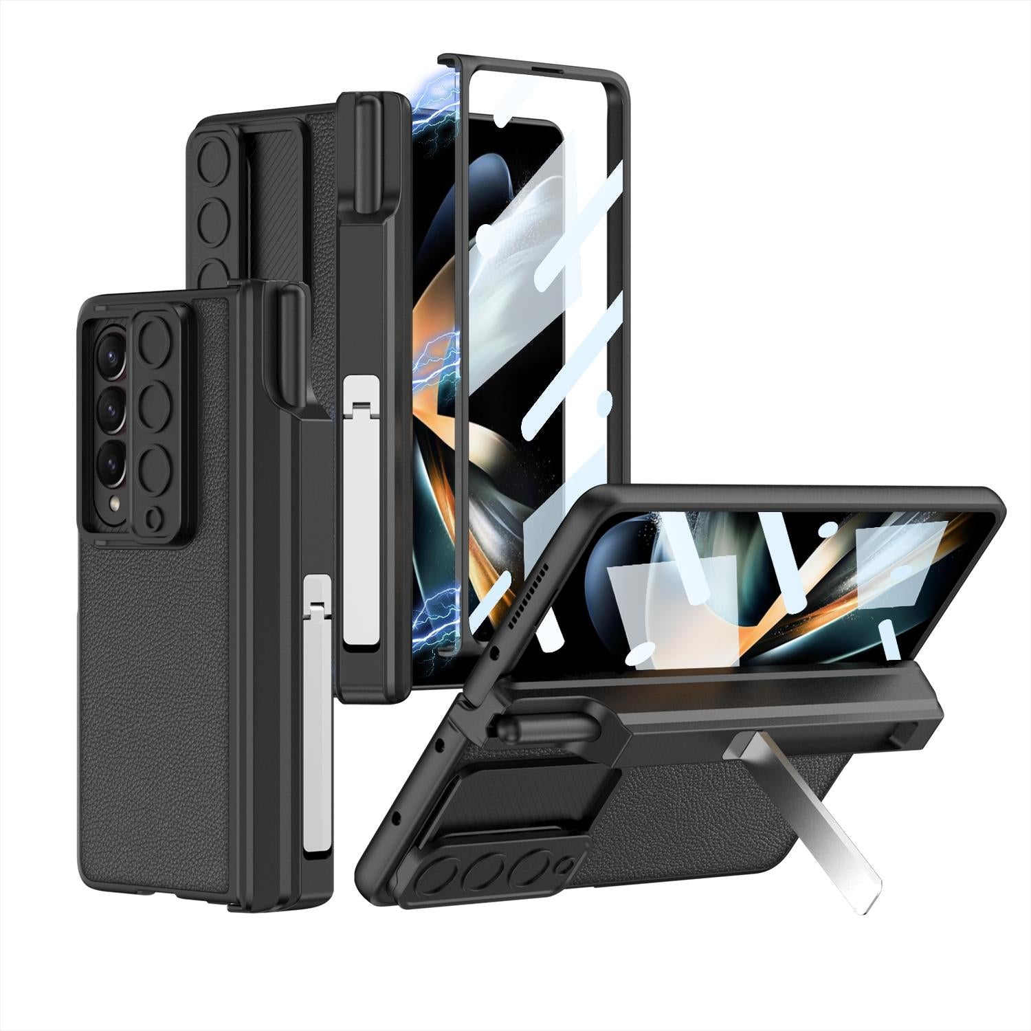 V562-A103859500ADE-202505291243-00 For Samsung Galaxy Z Fold4 5G Magnetic Leather Flip Case With Holder - Black - Image 1