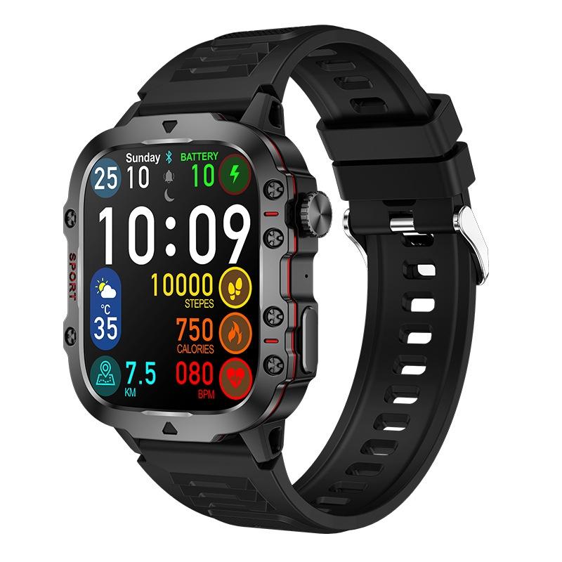V562-A104145200AYS-202504251948-00 1.96 Inch Colour Screen Smart Watch Silicone Strap Support Bluetooth Call - Black - Image 1