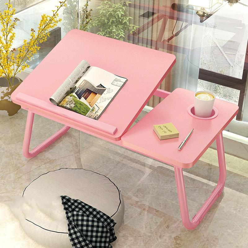 V562-A1041952650DBT-202502271916-00 Adjustable Folding Laptop Desk with Cup Holder - Four-speed Lifting Table for Dorms - Pink - Image 1
