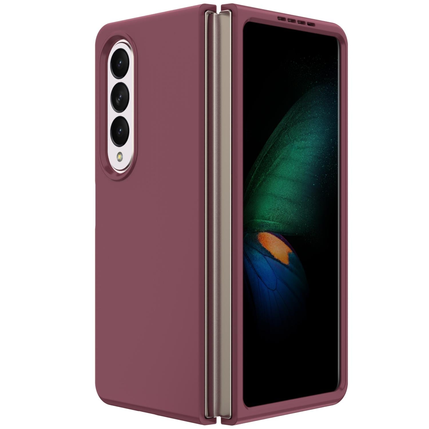 V562-A104959300ADE-202503211305-00 For Samsung Galaxy Z Fold4 5G Foldable Pc Case - Solid Colour - Wine Red - Image 1