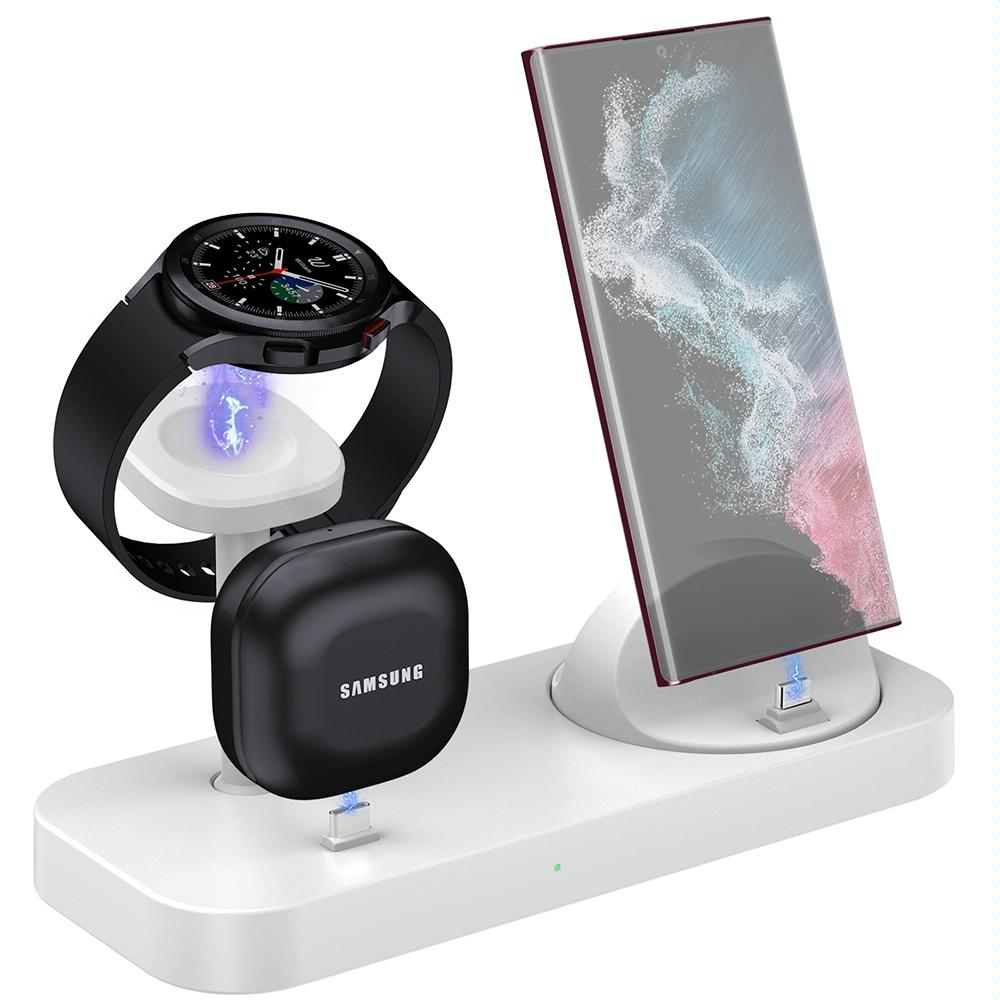 V562-A105341700ADE-202504212115-00 4 In 1 Type C Charging Stand For Samsung Watch And Galaxy Buds - White - Image 1