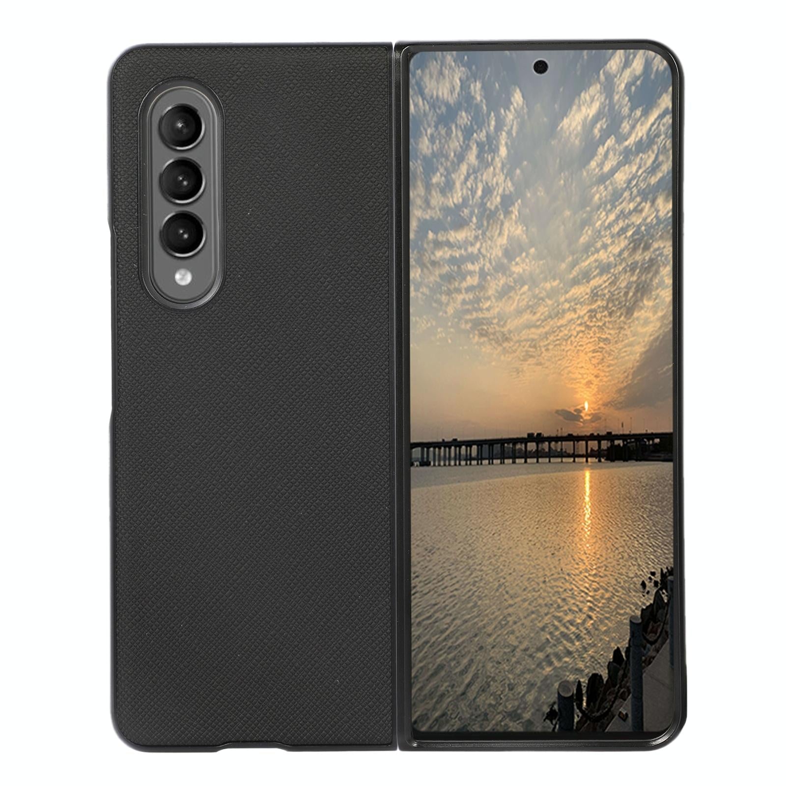 V562-A105370300ADE-202504292118-00 For Samsung Galaxy Z Fold4 5G Fold 4 Cross Texture Pu Leather Case - Black - Image 1