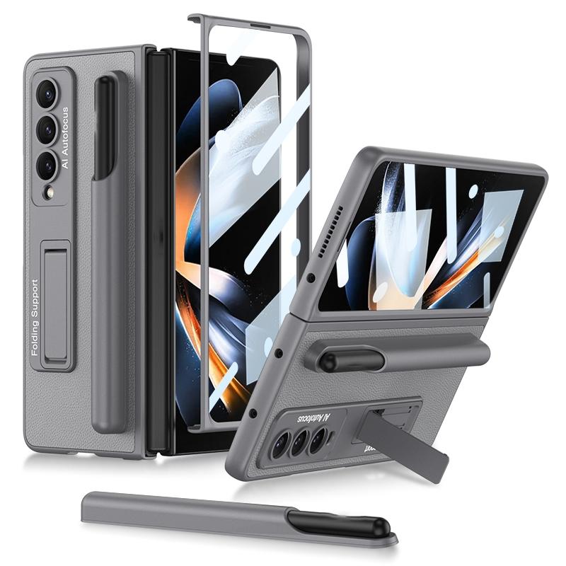 V562-A105458300ADE-202503211306-00 For Samsung Galaxy Z Fold4 5G Leather Case With Holder & Pen Slots - Thin & Shockproof - Grey - Image 1