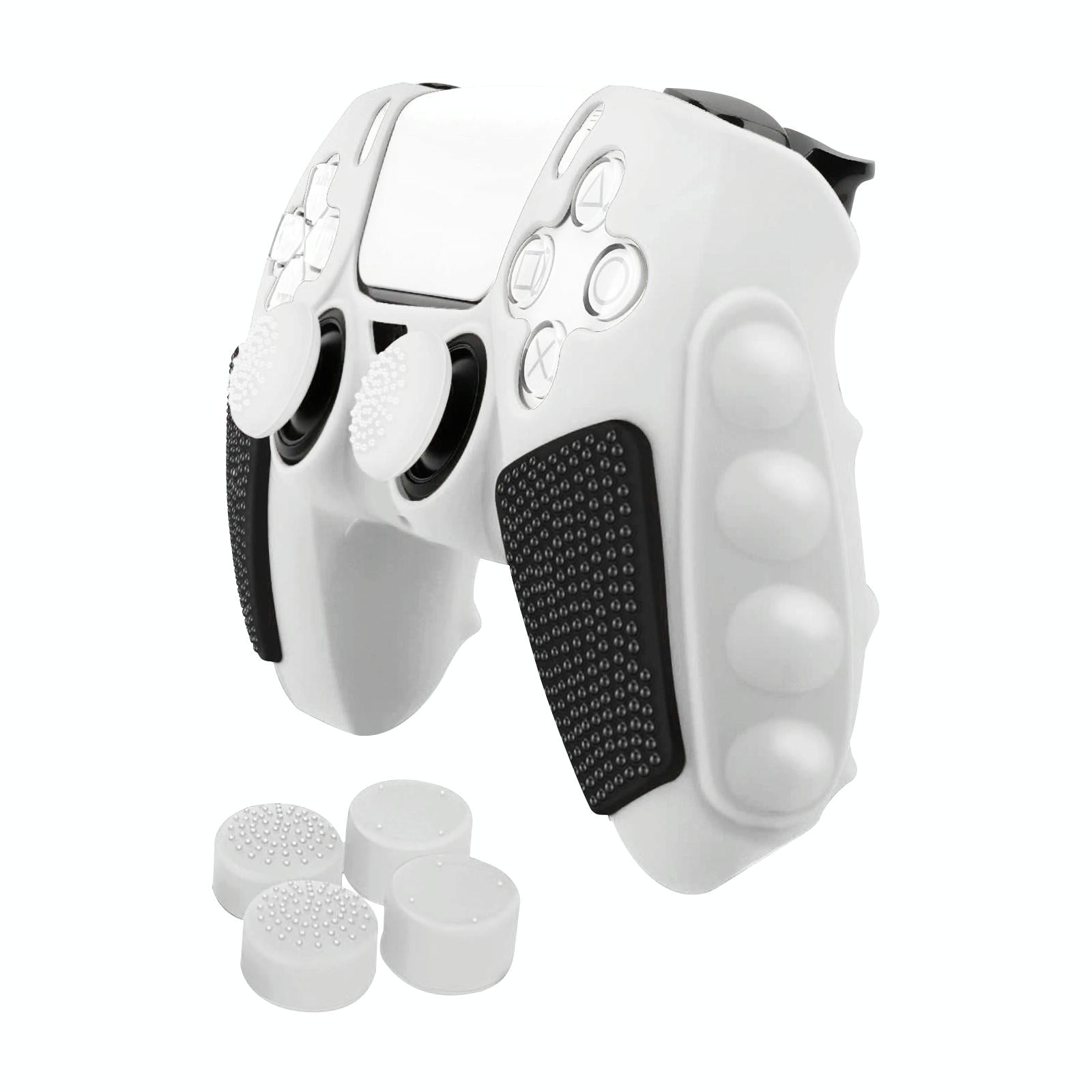 V562-A105627600ADE-202504182005-00 Silicone Gamepad Protective Case for Sony Ps5 with Splicing Design and Rocker Caps - Black White - Image 1