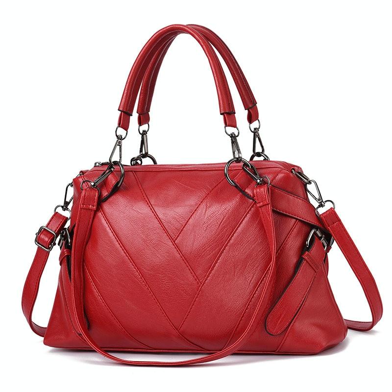 V562-A1065232060DBT-202503041345-00 Soft Leather Geometric Handbag - Colourblock - Red Wine - Image 1