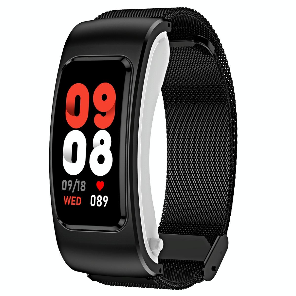 V562-A107043400ADE-202504252011-00 1.08 Inch Steel Band Earphone Detachable Life Waterproof Smart Watch Support Bluetooth Call - Black - Image 1