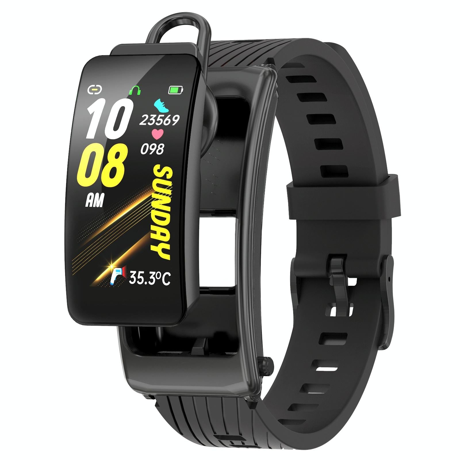 V562-A107633400ADE-202504251837-00 1.14 Inch Silicone Band Earphone Detachable Life Waterproof Smart Watch Support Bluetooth Call - Black - Image 1