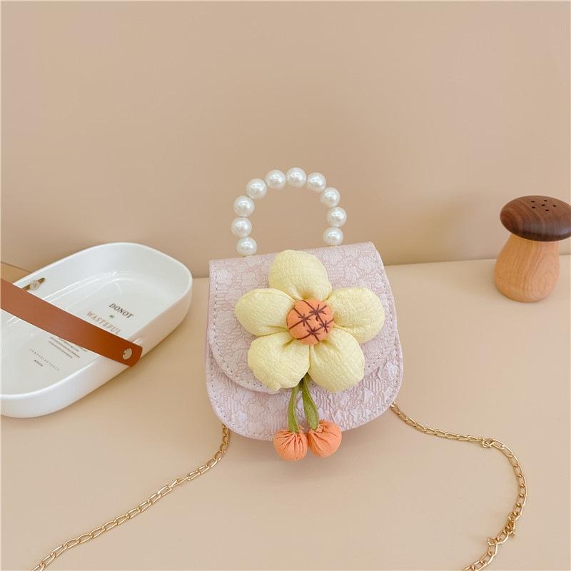 V562-A1080124060DBT-202505201310-00 Cartoon Flower Princess Crossbody Bag With Pearl Detail - Pink - Image 1