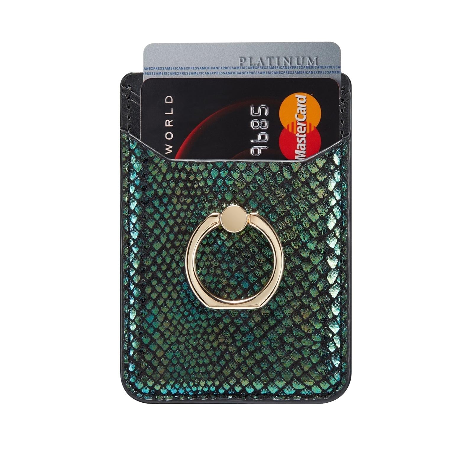 V562-A10812800ADE-202503281918-00 Rfid Snake Texture Phone Card Bag With Ring Fits Most Phones - Green - Image 1
