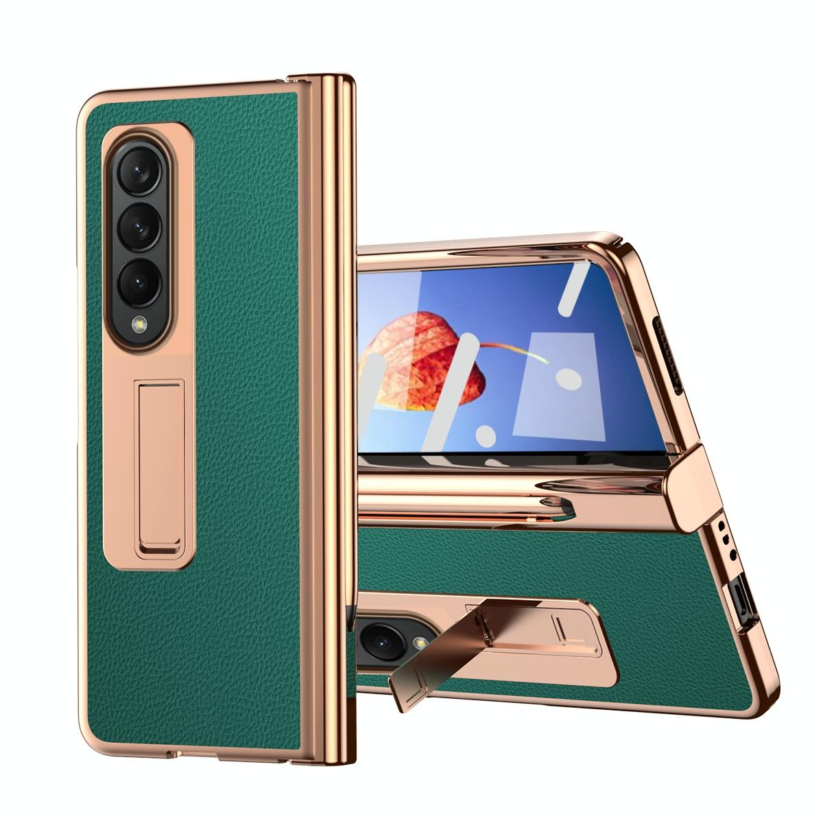V562-A108703300ADE-202503211430-00 For Samsung Galaxy Z Fold4 5G Premium Litchi Leather Hinged Phone Case - With Pen - Green - Image 1