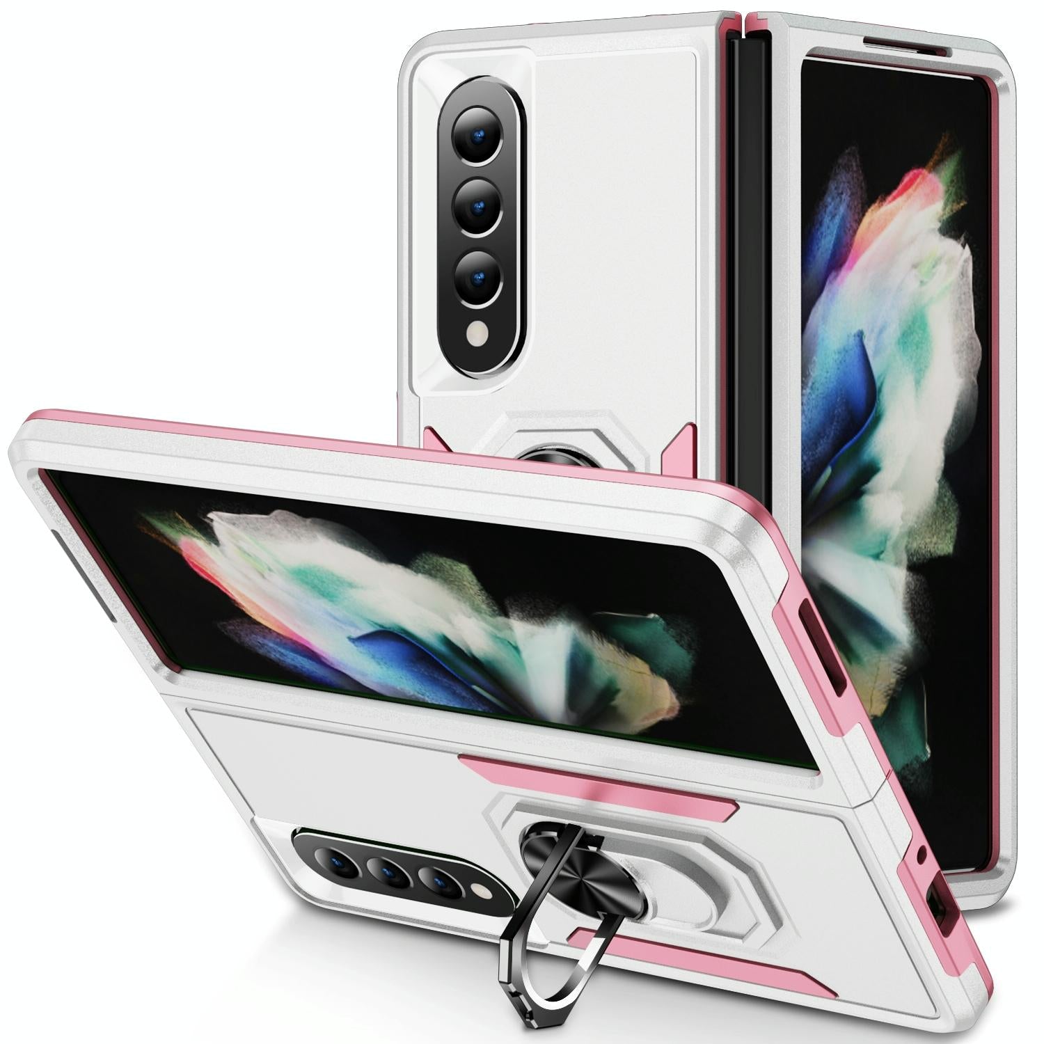 V562-A109154300ADE-202505291225-00 For Samsung Galaxy Z Fold4 5G Shockproof Case With Holder - Pc Tpu - White + Pink - Image 1