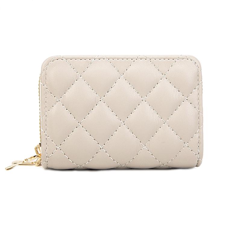 V562-A1098774060DBT-202503281935-00 Double Layer Zipper Wallet Multi Card Slot Large Capacity Rhombus Design - Beige - Image 1