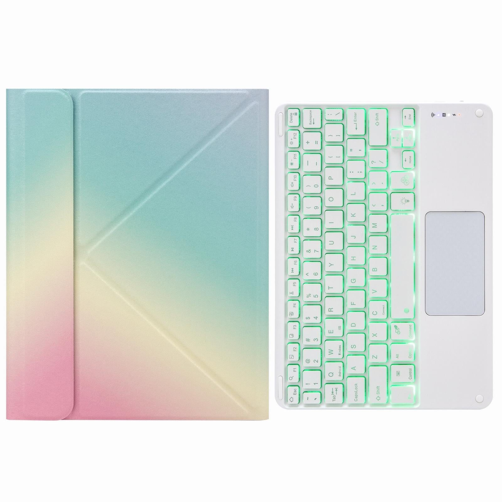 V562-A109954200ADE-202504292015-00 Bluetooth Keyboard Leather Case For Ipad 10.2 / Pro 10.5 - Touch Backlight Three-Fold Holder - Rainbow - Image 1