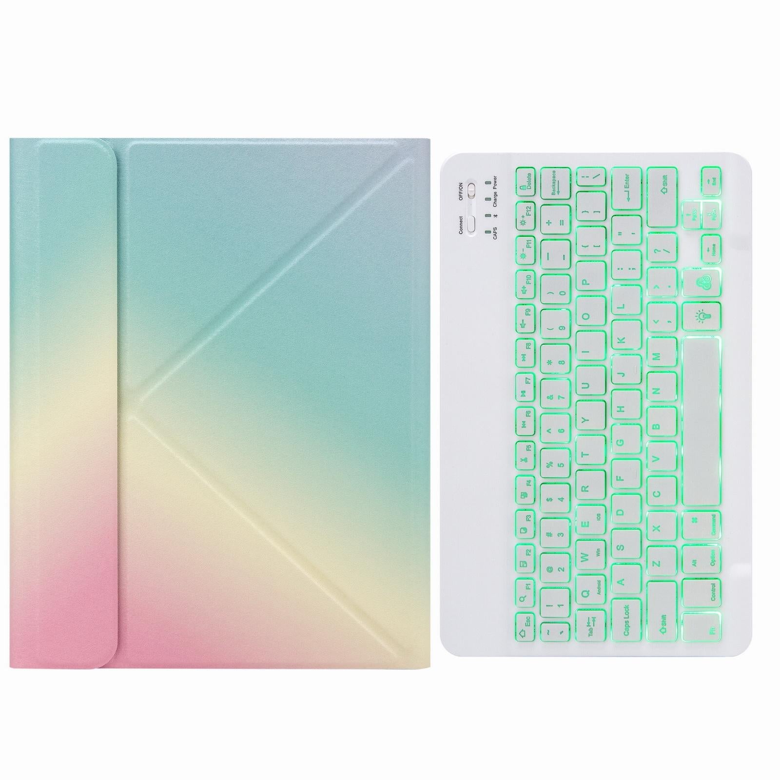 V562-A204064200ADE-202504292012-00 Bluetooth Keyboard Leather Case For Ipad 9.7 2018 / 2017 With Backlight & Three-Fold Holder - Rainbow - Image 1